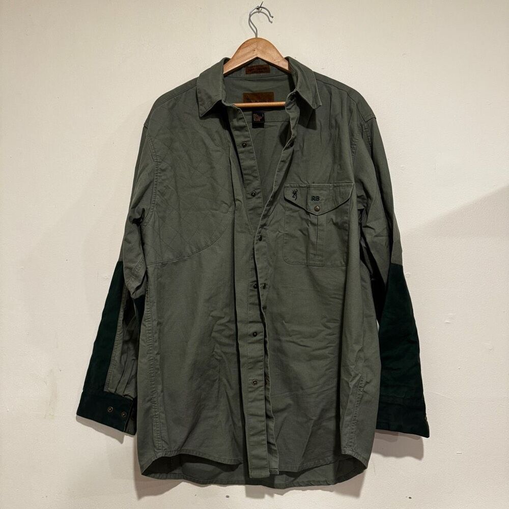 Browning Shooting Range Long Sleeve Snap Green Size Large 100 percent Cotton